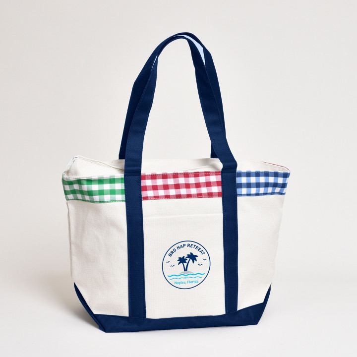 Edgartown Tote - Natural With Navy/Red/Green check gingham | Natural ...